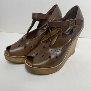 Vintage Y2K Steve Madden Severine Wooden Platform Wedge Peep Toe Wedge - 6.5